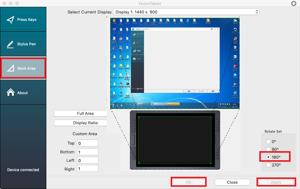 huion gt 190 adjust display