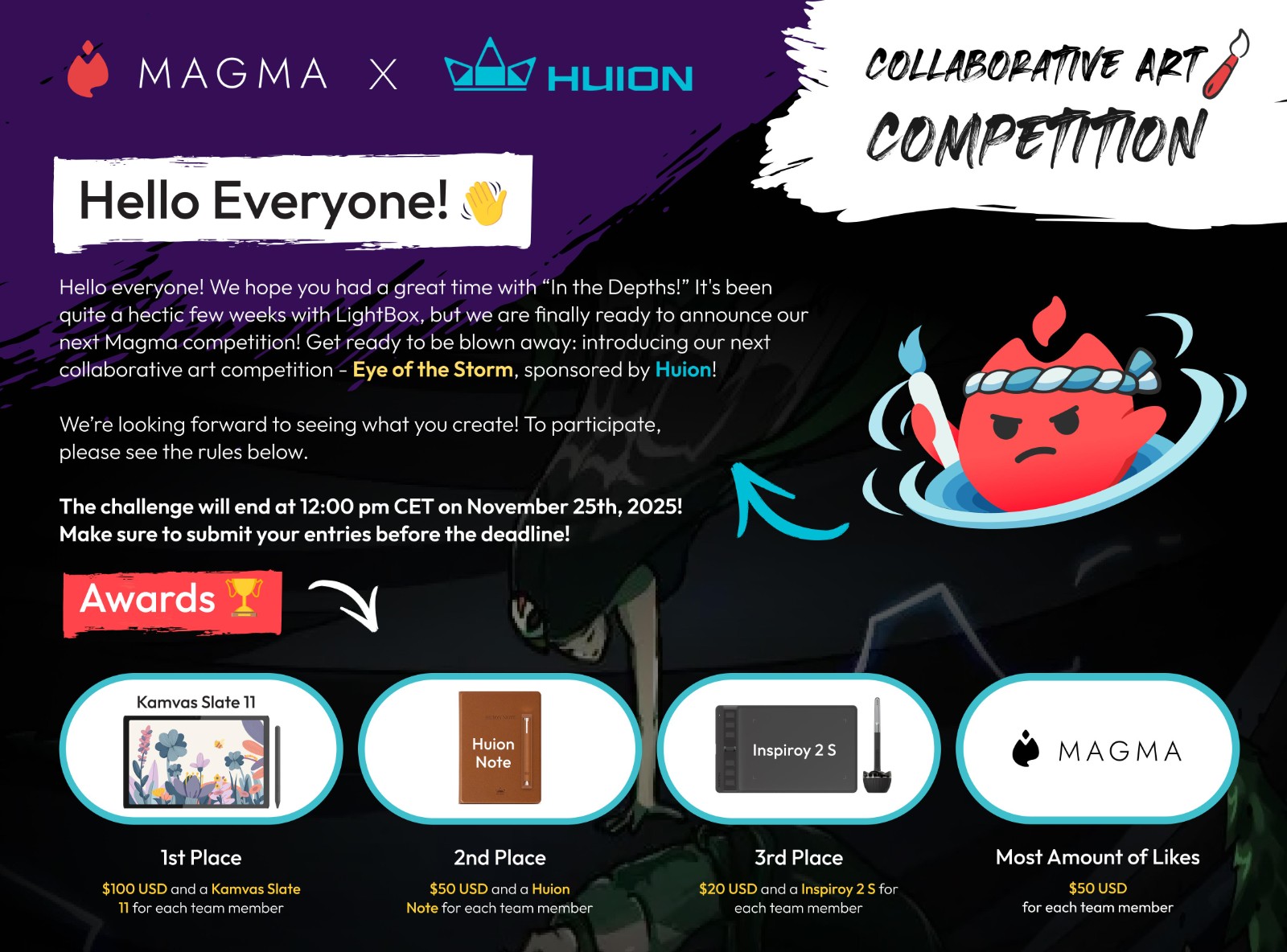 Huion Sponsors Magma 'Eye of the Storm' Art Competition, Ending on November 25th
