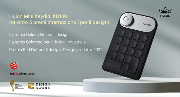 Huion Mini Keydial KD100 è stato uno dei vincitori di Red Dot [2022]
